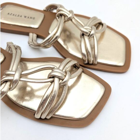 Azalea Wang Stetson Tubular Straps Knot Flat Sandals Women's Gold Sz US7 EU37.5 - Picture 9 of 12
